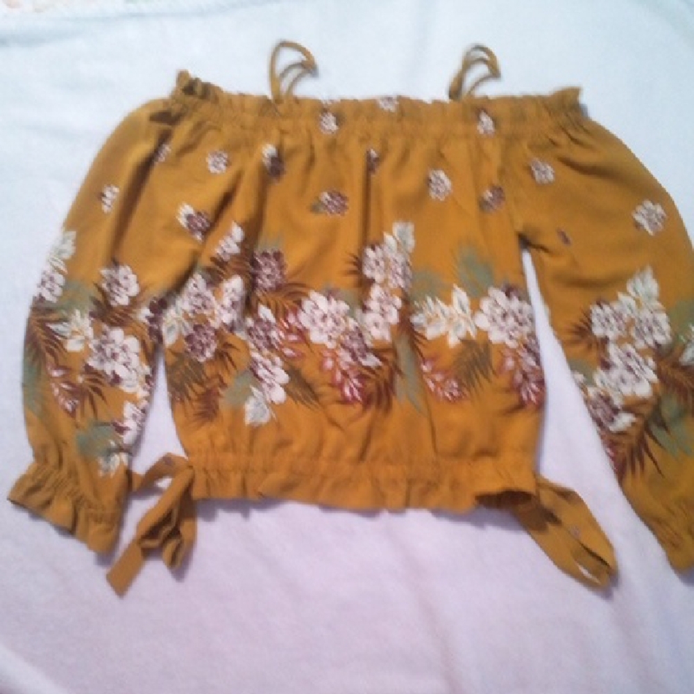 Papermoon Mustard Floral Off-Shoulder Blouse